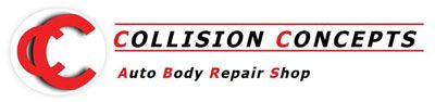 Logo for "Collision Concepts" auto body shop, with a red "CC" symbol and text.
