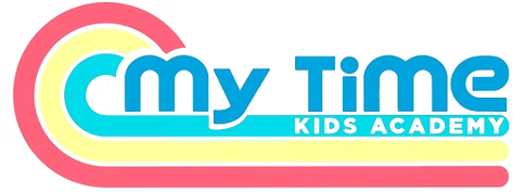Logo for "cmy Time KIDS ACADEMY" with a colorful design of a rounded "cmy" in red, light blue, and yellow, with "Time" and "KIDS ACADEMY" in blue below.