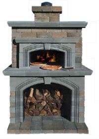 A brick fireplace with a pizza in it