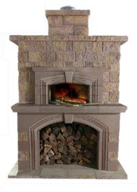 A large stone fireplace with a pizza oven in it.