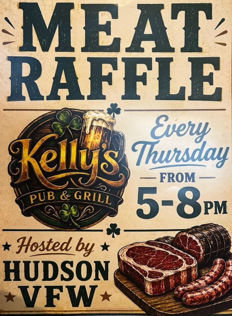 Meat raffle flyer for Kelly’s Pub & Grill