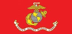 The Eagle, Globe, and Anchor emblem of the United States Marine Corps on a solid red background.