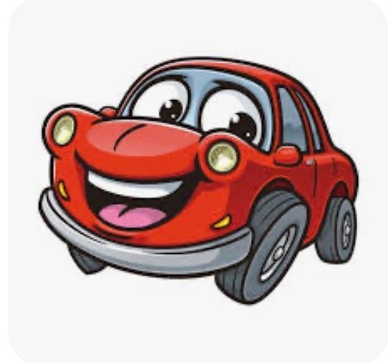 Cartoon red car with a happy face, smiling.