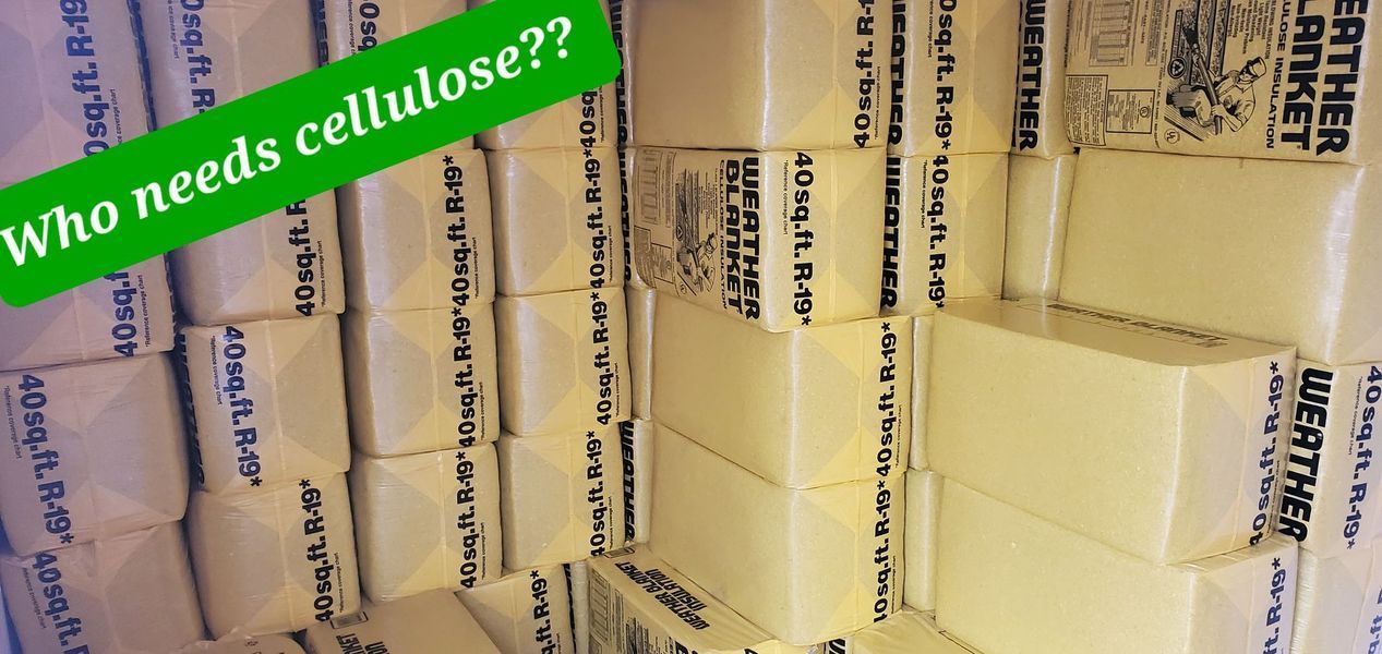 Stack of wrapped butter bricks, with a green text overlay asking 