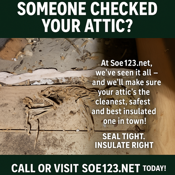 Ad: Skeletal remains in an attic with text 