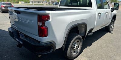 A white truck with a damaged back after.