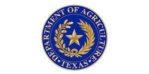 Seal of the Texas Department of Agriculture; blue circle with gold star and wheat, text 