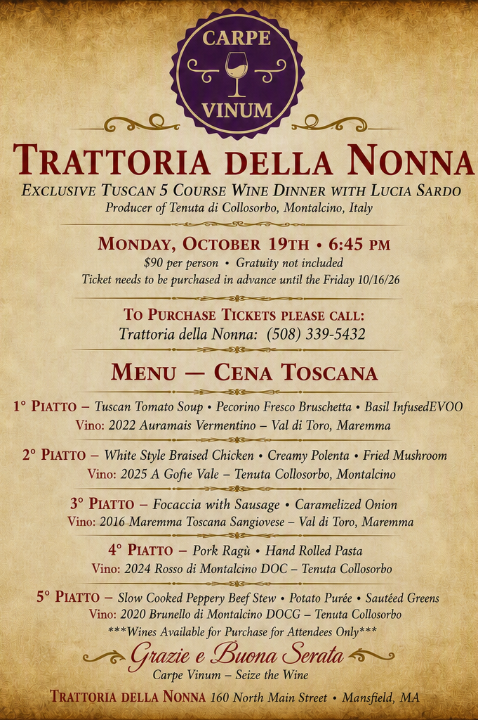 Exclusive Tuscan 5 Course Wine Dinner with Lucia Sardo
