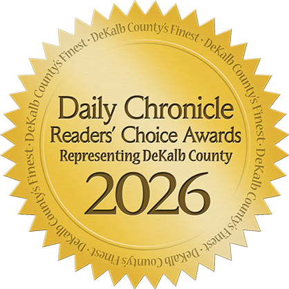 Gold award seal for Daily Chronicle Readers’ Choice Awards, “Representing DeKalb County 2026.”