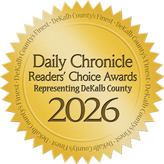 Gold award seal for Daily Chronicle Readers’ Choice Awards, “Representing DeKalb County 2026.”