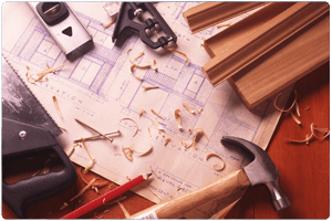 Carpentry tools on a blueprint