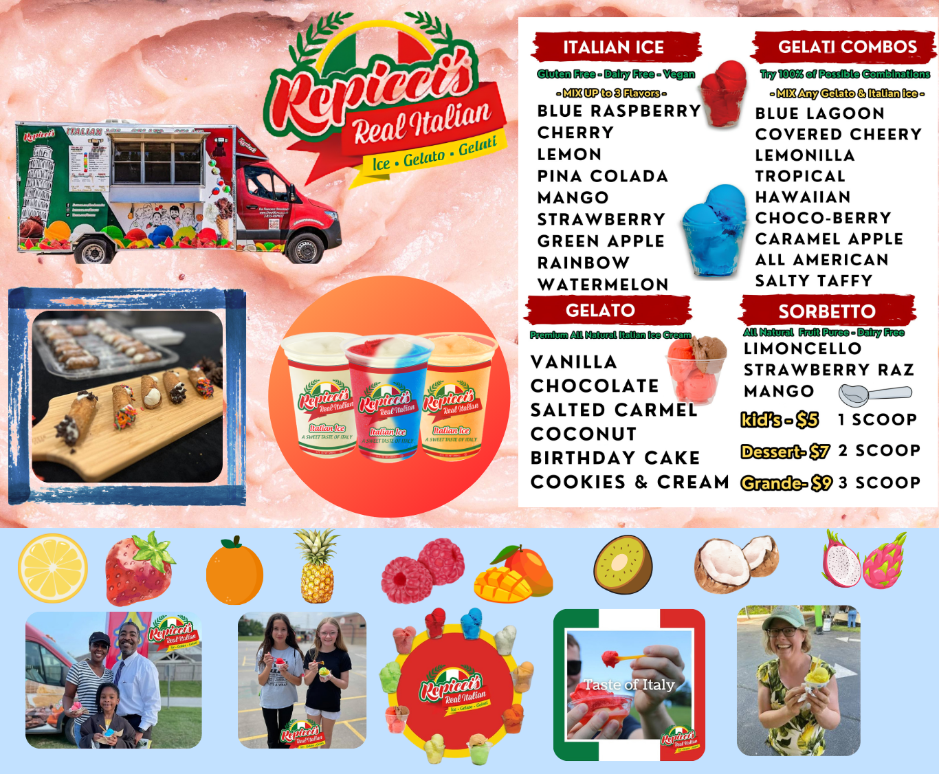 Ice cream truck application flyer with colorful product photos and an orange title box.