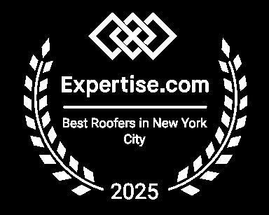 Expertise.com award badge for Best Roofers in New York City, white text on black background, 2025.