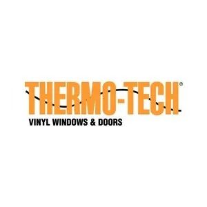 Logo for Thermo-Tech Vinyl Windows & Doors in orange text with a black line accent.