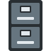 Dark gray file cabinet with two drawers, each with a white label slot and silver handle.