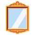 Orange-framed wall mirror with light blue reflective surface