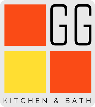 GG Kitchen & Bath logo with orange and yellow squares on a white background