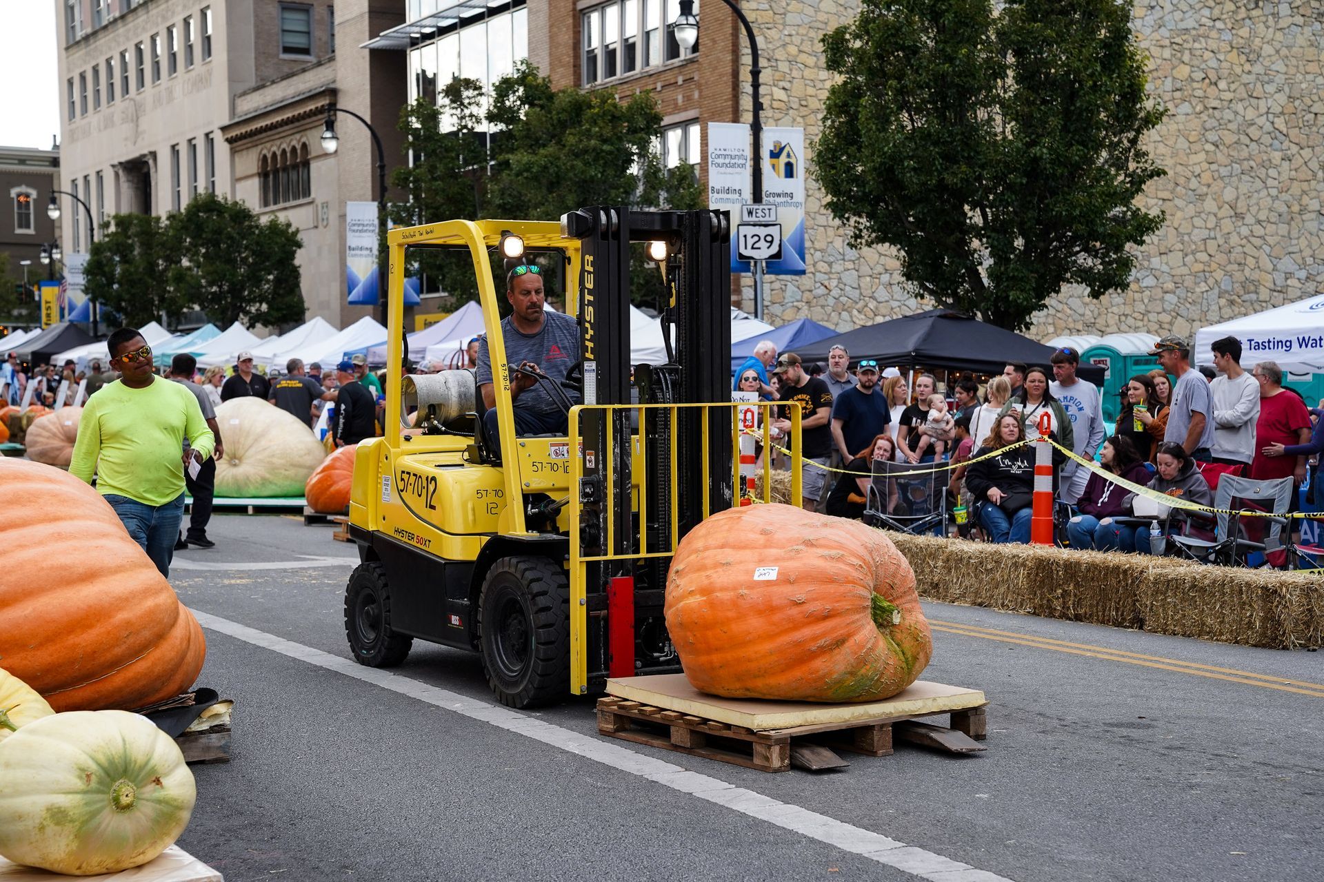 pumpkin in a forklift