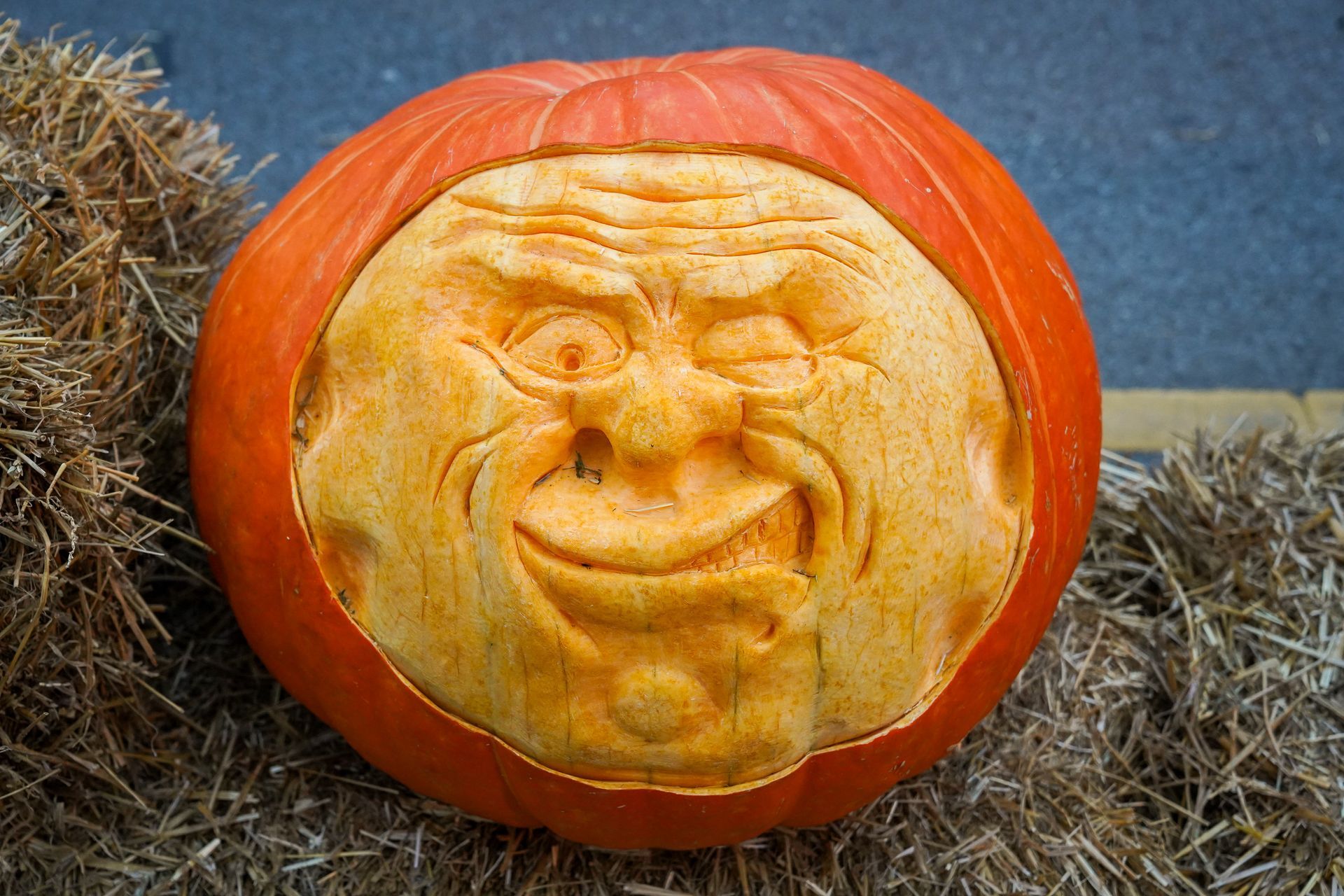 carved face in a pumpkin