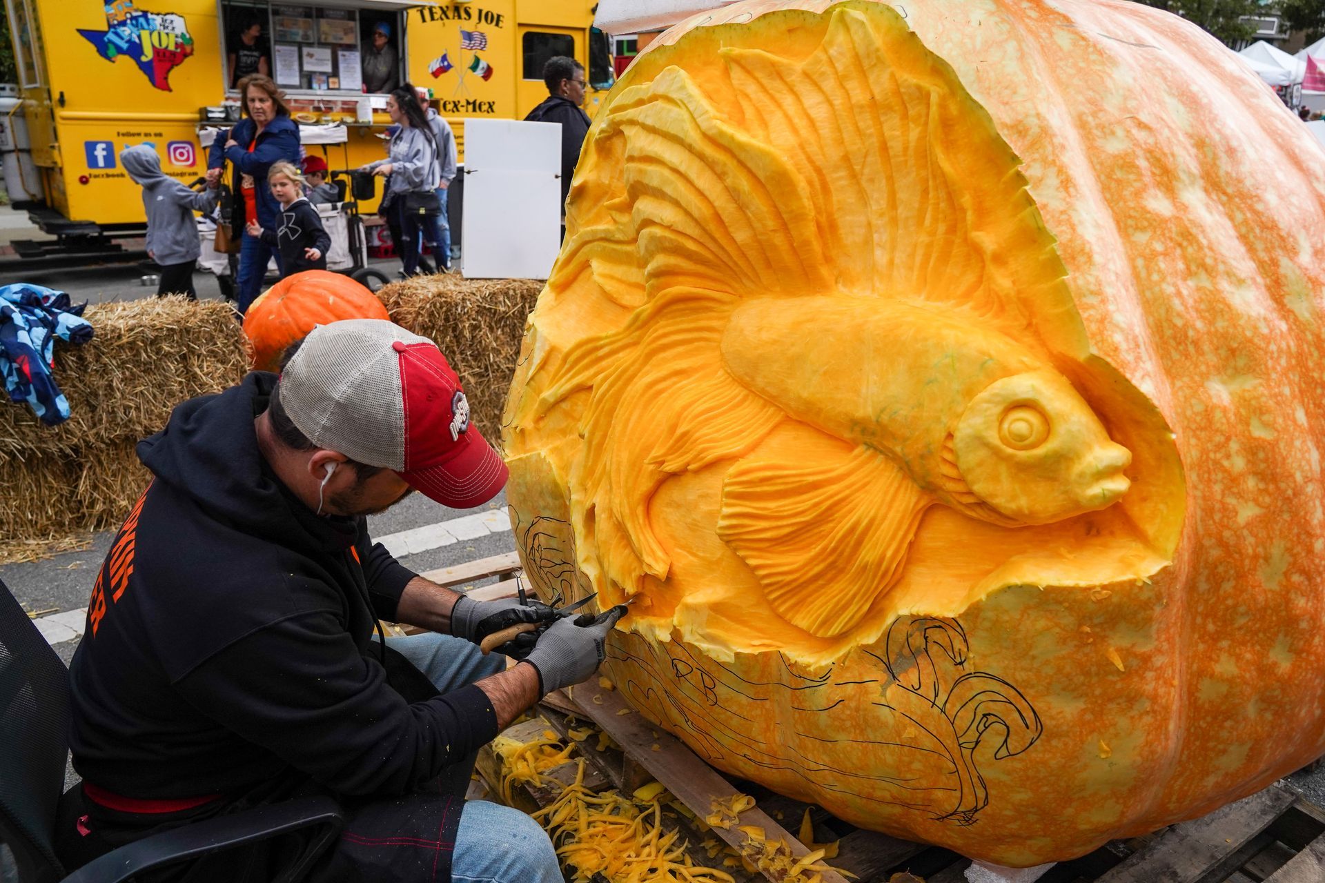 fish carving in a pumpkin