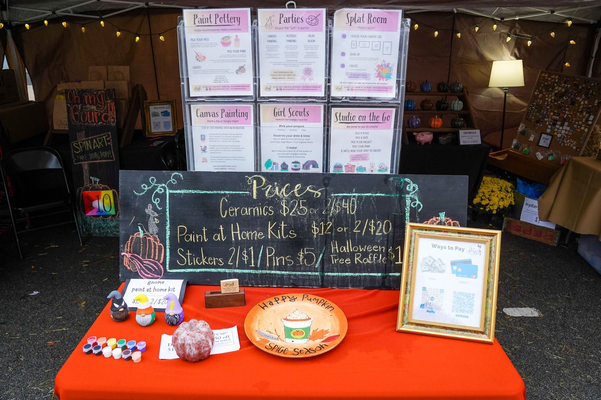 a table with a sign that says peace on it