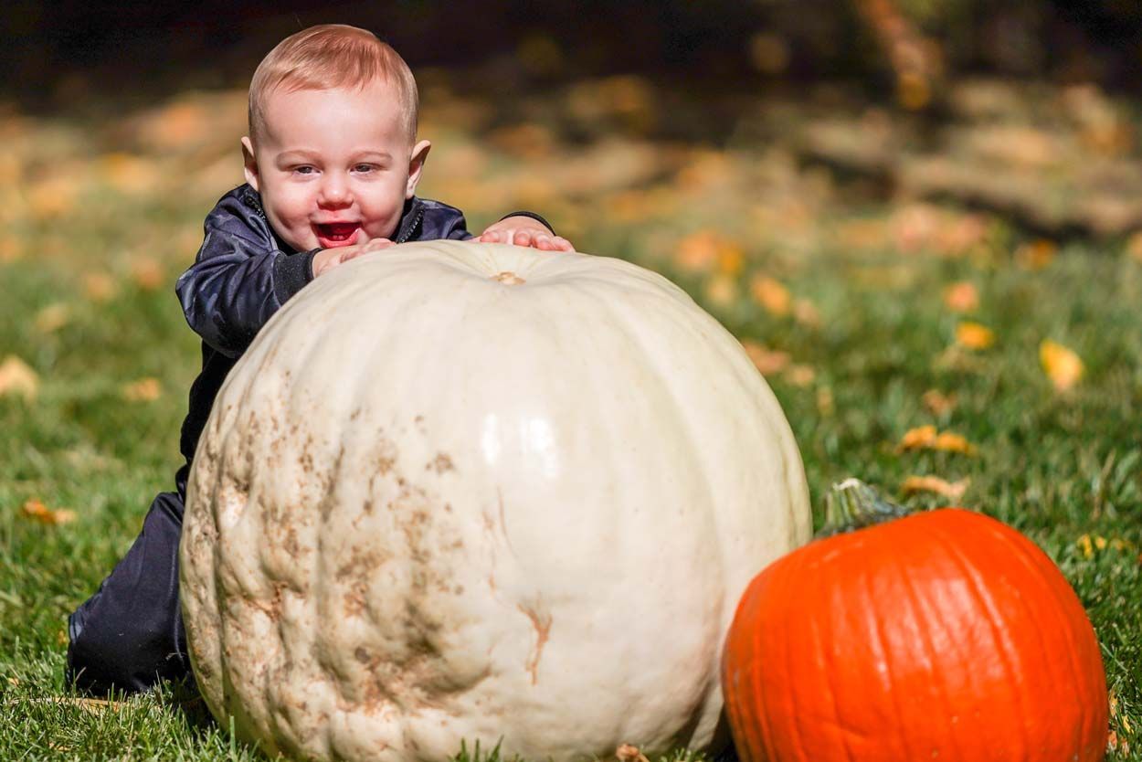 Baby with white pumpkin