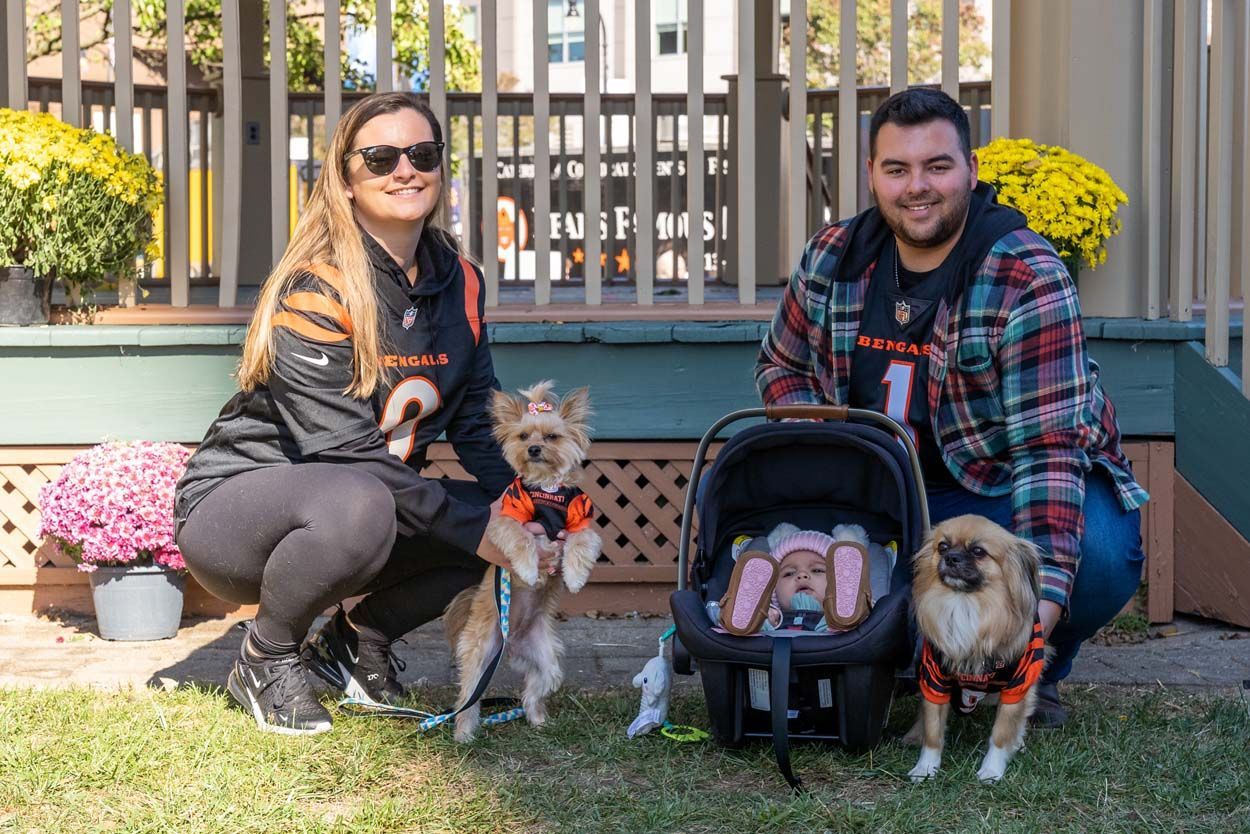 Couple with baby and two dogs