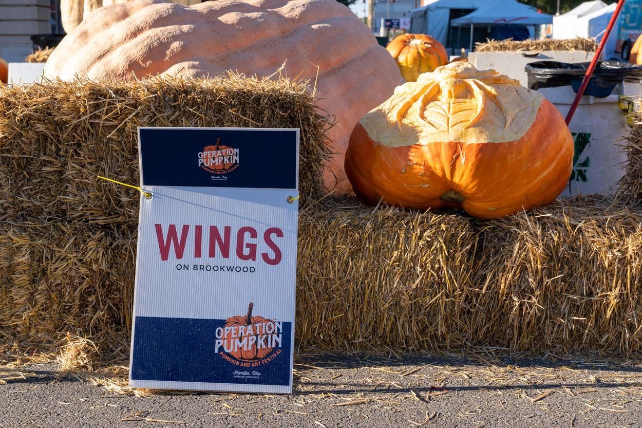 Wings on Brookwood pumpkin design