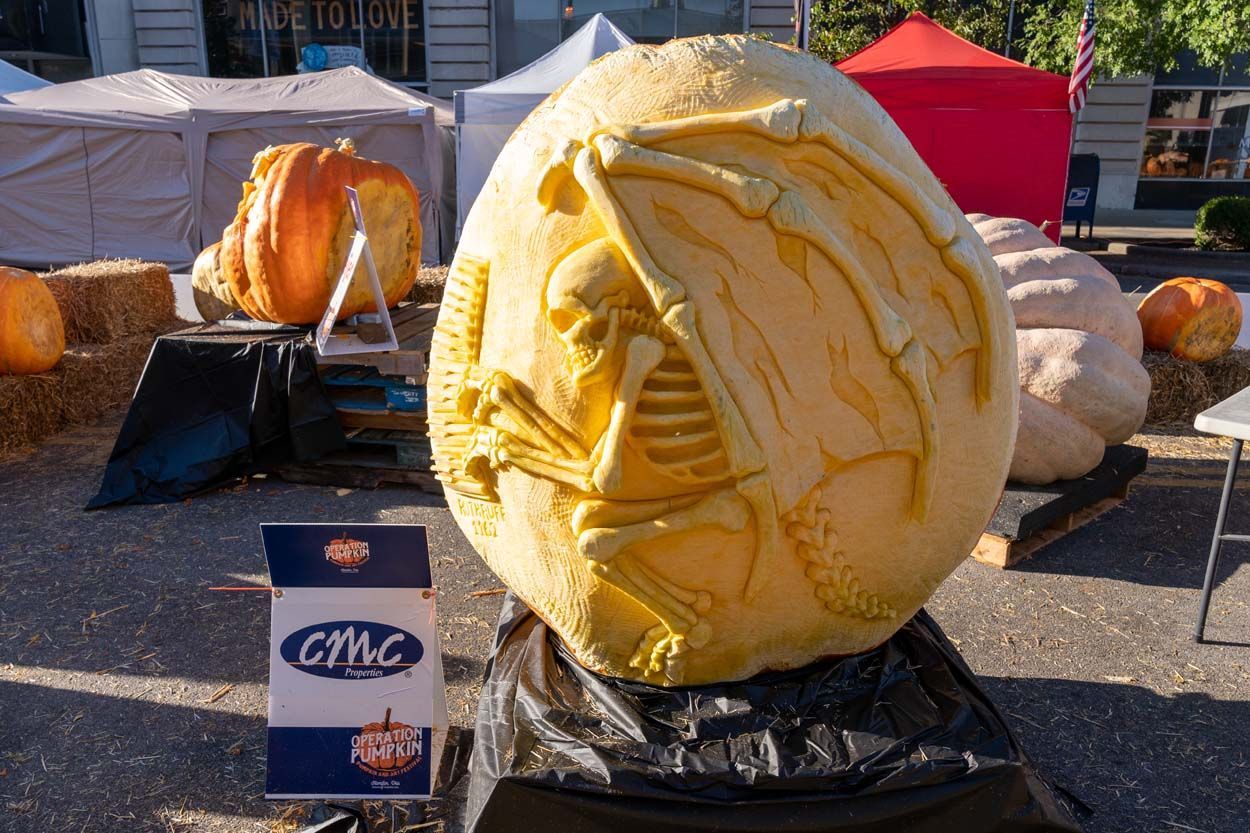 Pumpkin with skull design