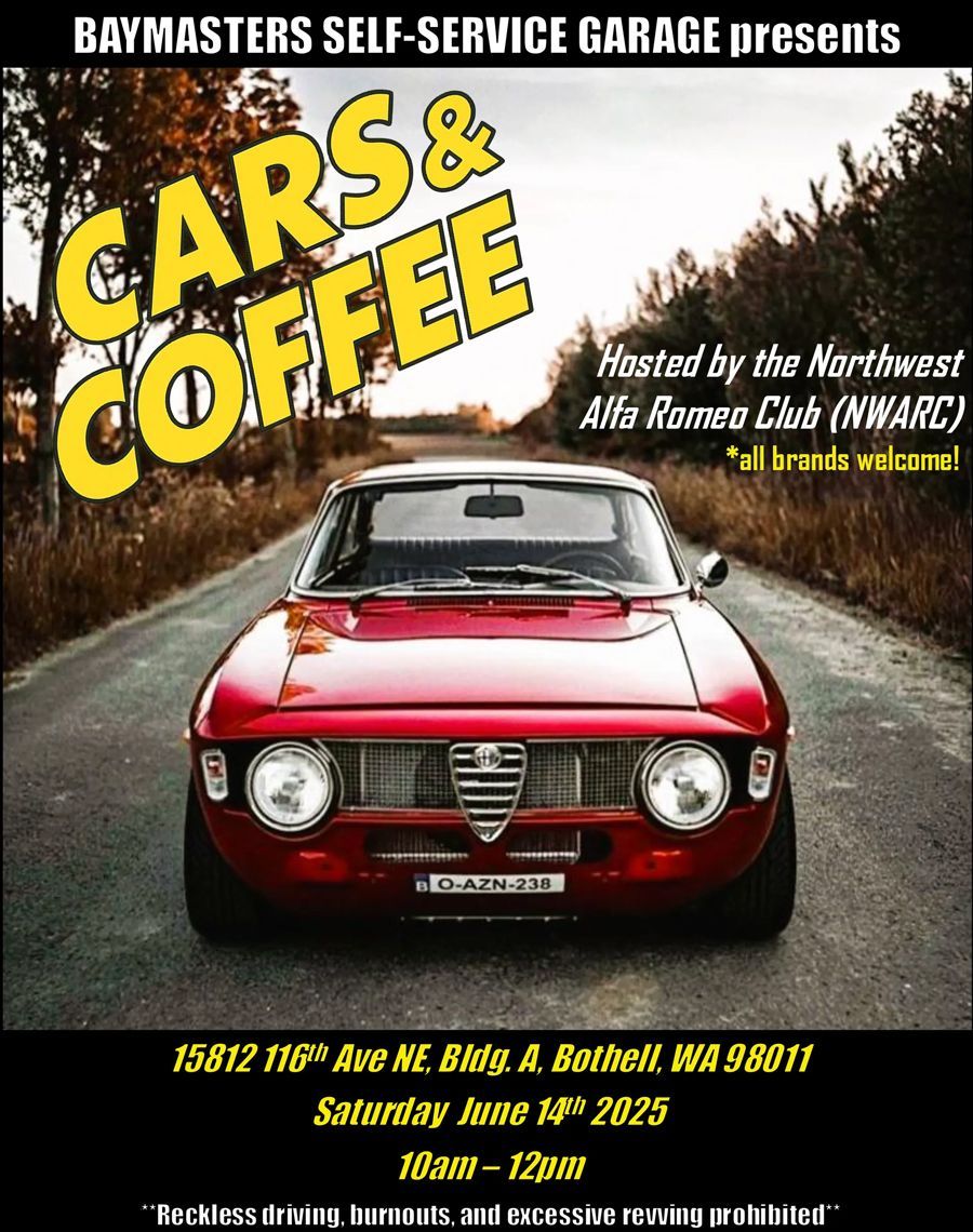 A poster for a car show called cars and coffee