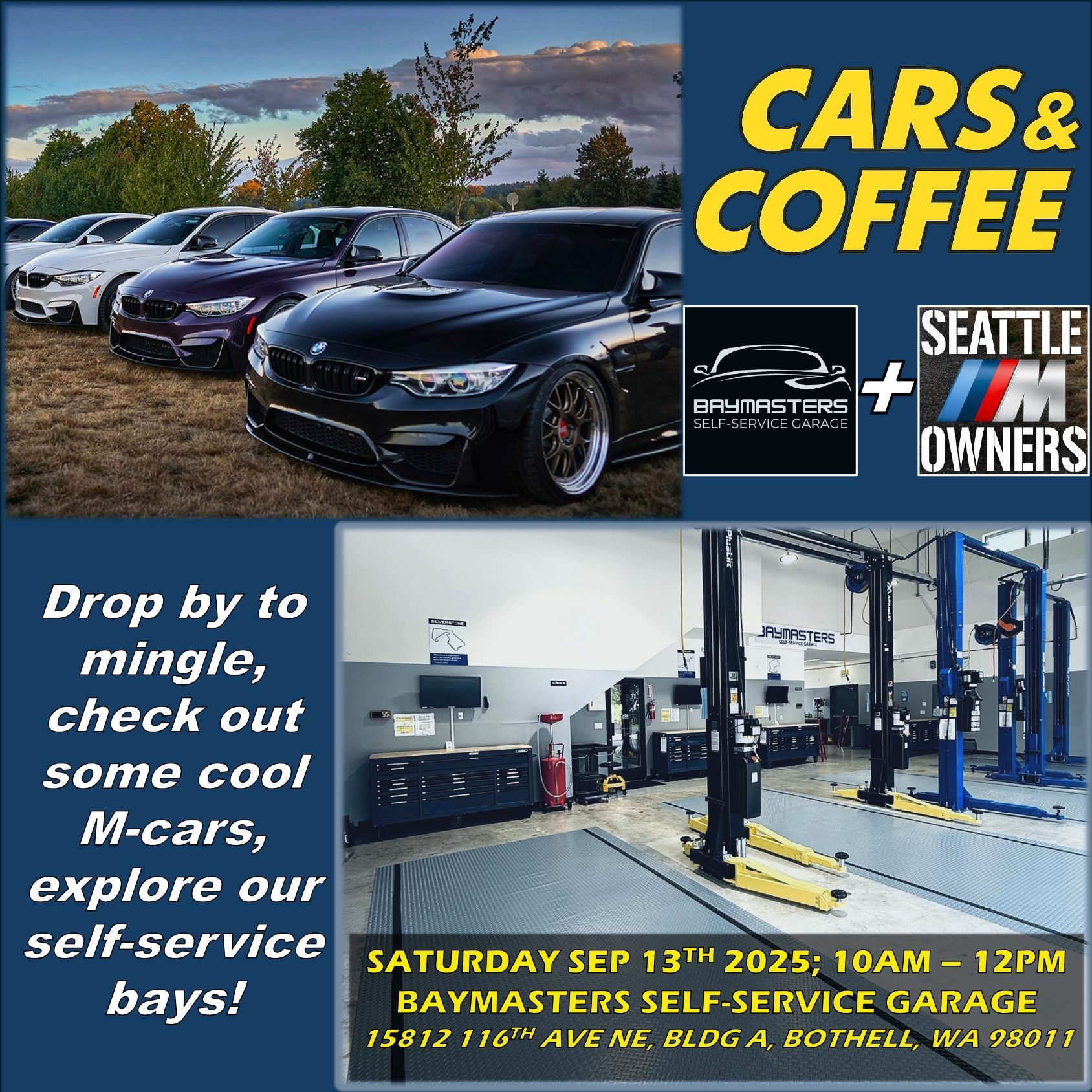 Cars & Coffee: BayMasters & Seattle M Owners Club – September 13th