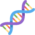 A digital illustration of a DNA double helix strand with purple and blue backbones and multicolored base pairs.