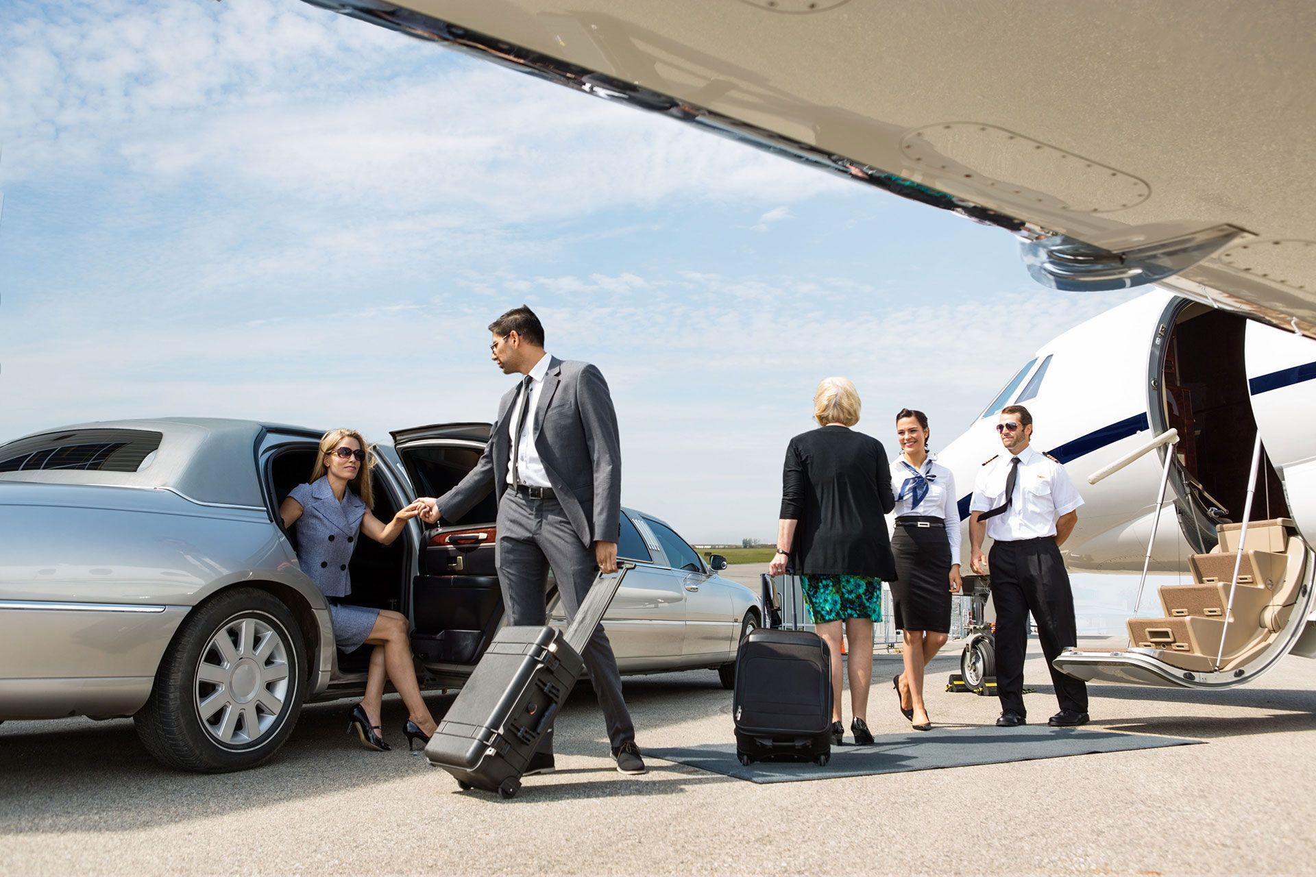 corporate persons from limousine to airplane