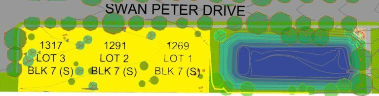 A map of Swan Peter Drive showing the lot numbers.