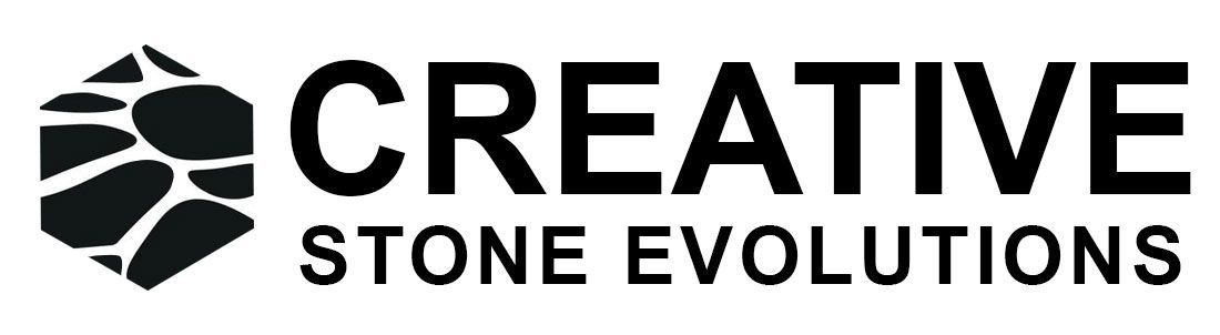 Logo for Creative Stone Evolutions, featuring a geometric cube graphic composed of stone-like shapes next to the company name.
