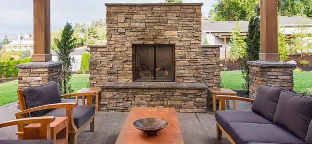 Patio and outdoor fireplace