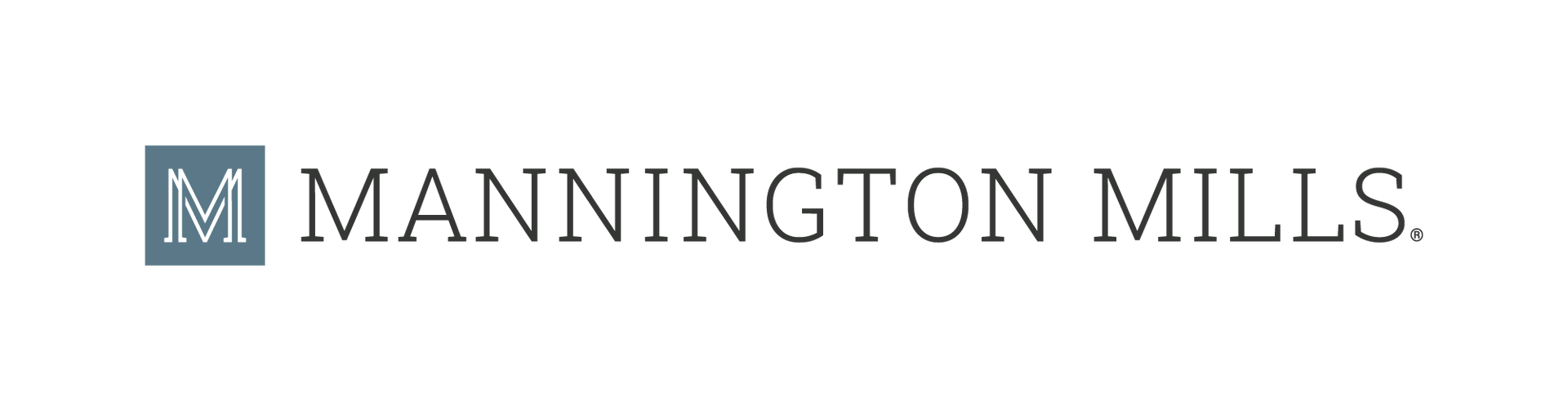 Logo of Mannington Mills featuring a blue square with a stylized letter M next to the company name in grey text.