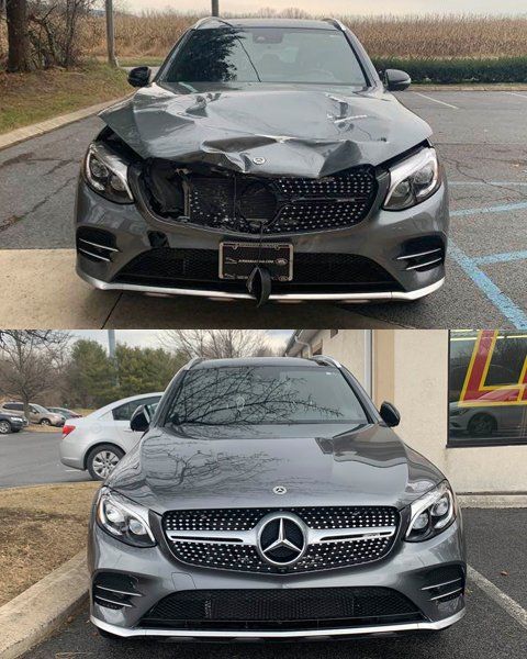 Black car front before and after