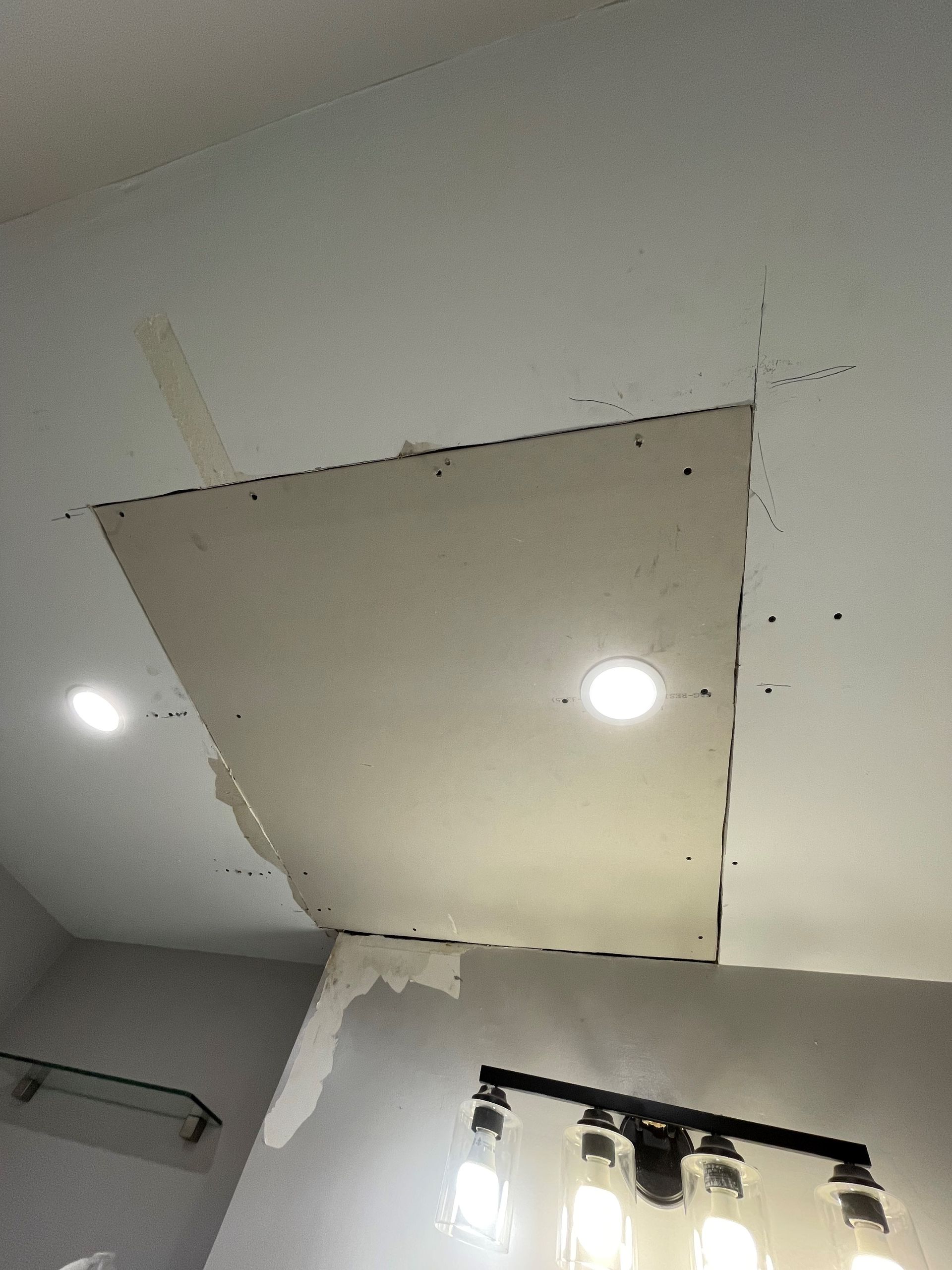 Bathroom ceiling repair renovation in process