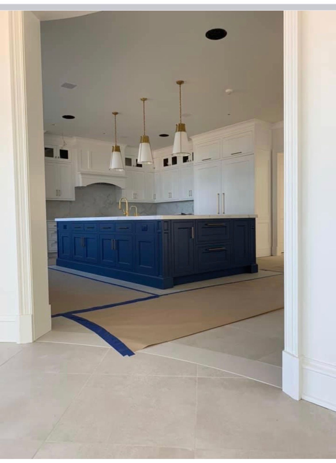 huge blue center island kitchen