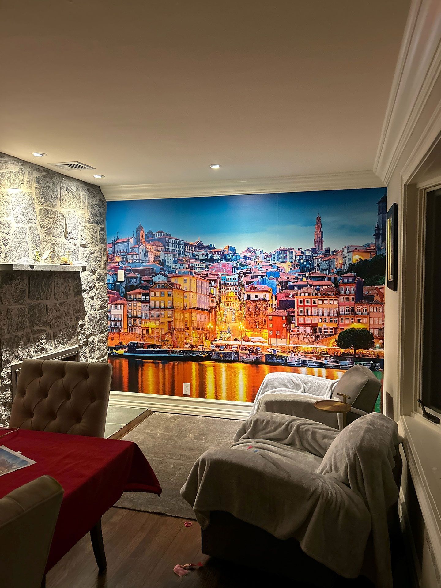 room with a beautiful wall mural