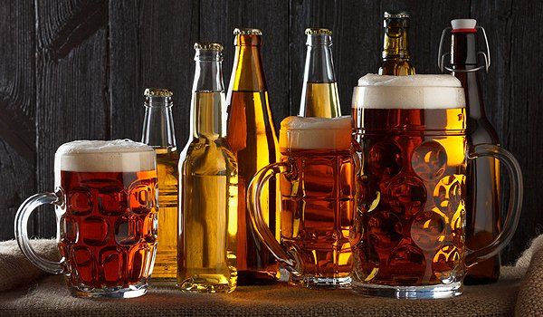 Beer bottles and glasses