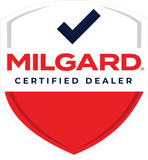 A Milgard certified dealer logo with a check mark on it