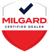 A Milgard certified dealer logo with a check mark on it