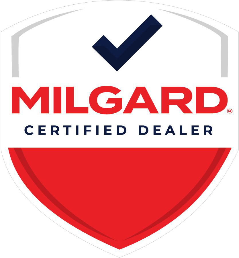 A Milgard certified dealer logo with a check mark on it