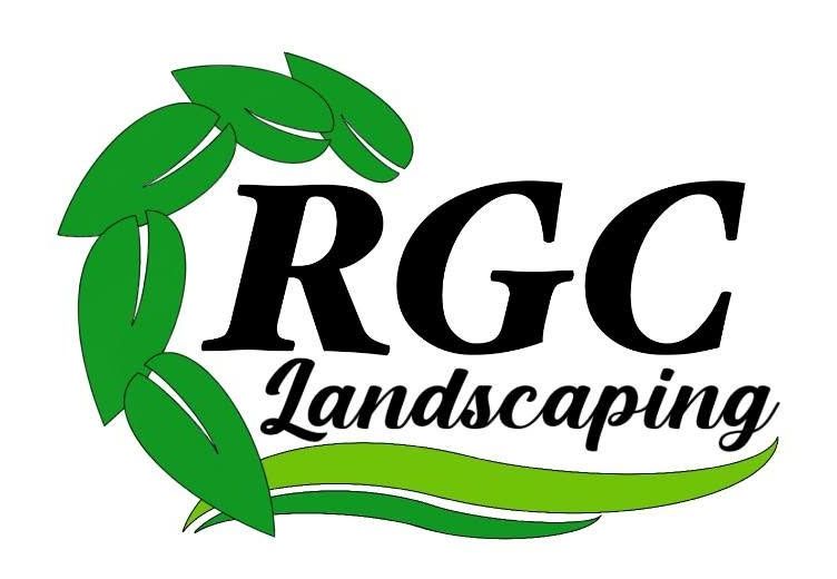 RGC Landscaping logo with green leaves and bold black text on a white background