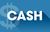 White “CASH” text on a blue background with a faint dollar sign symbol