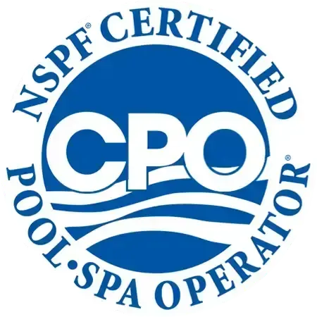 NSPF Certified Pool-Spa Operator (CPO) blue and white certification logo