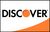 Discover credit card logo with black text, orange dot, and orange swoosh on white background