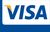 Visa logo in blue with a gold accent on a white and blue background